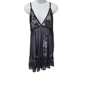 Women's Babydoll Nightgown Size XL Black Mesh Floral Lace NEW